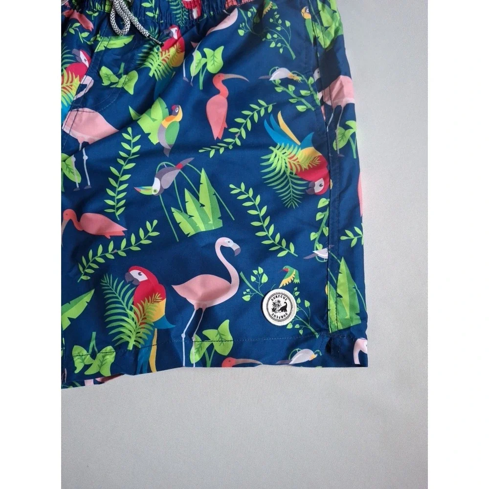 SURF CUZ Swim Shorts Trunks Quik Dry‎ Mens Flamingo Print Blue Size XL
